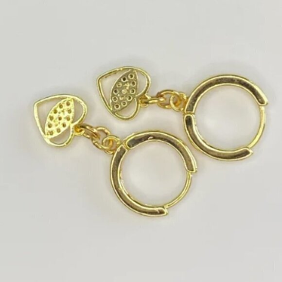 Gold and Cubic Zirconia Stones Heart Eye Earrings - Picture 3 of 3